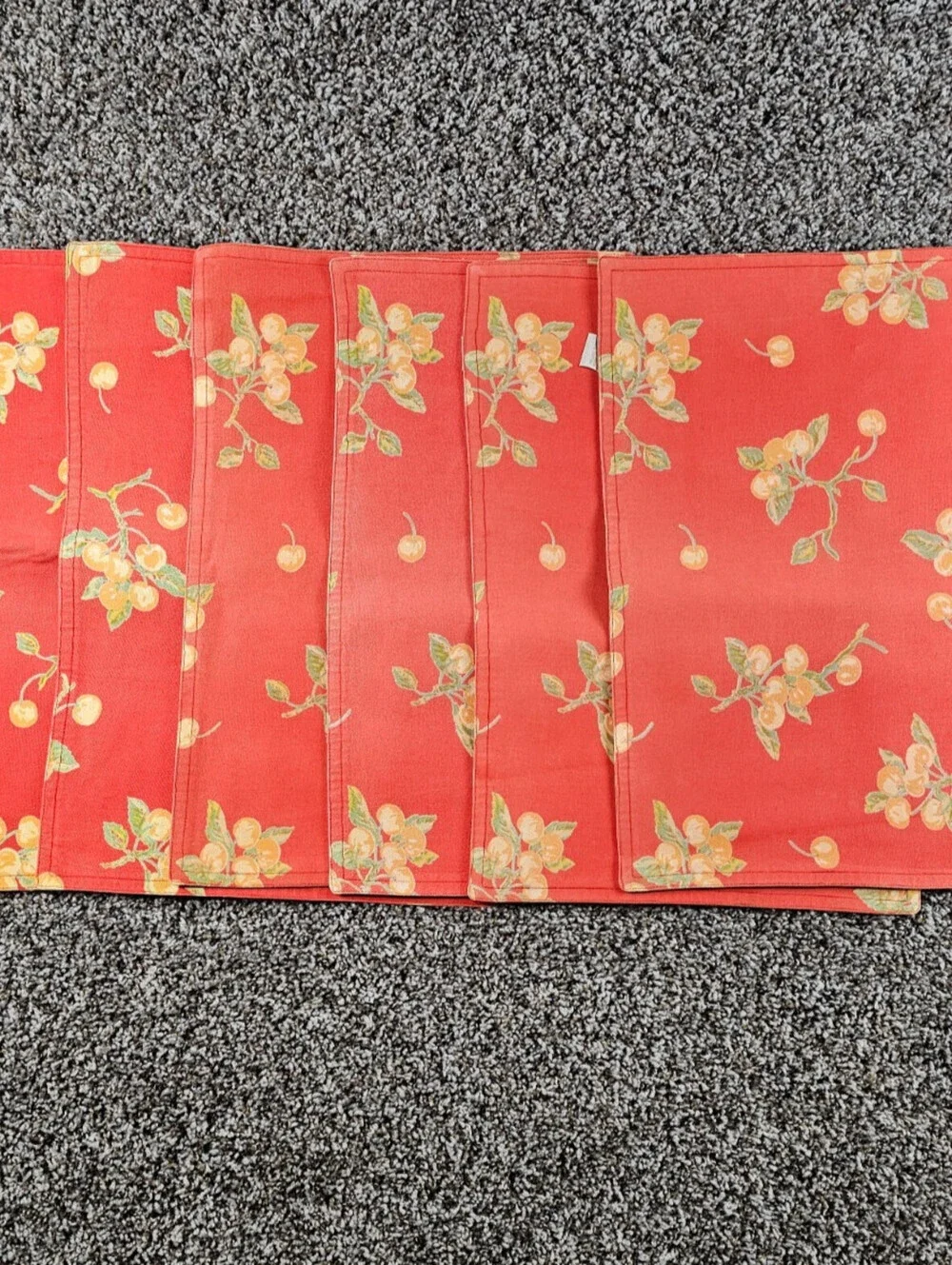 Lot of 6 XOCHI Vintage Placemats Coral Berry Print Cottagecore